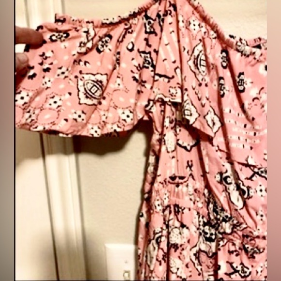 Torrid Mini Pink and Black Cold Shoulder Skater Dress - Picture 5 of 6